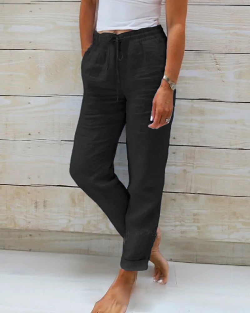 Monika | Pantalon élastique en coton et polyester